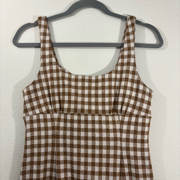 Altar'd State Checkered Brown and White Mini Dress M Preppy Feminine Minimalist - Picture 2 of 12